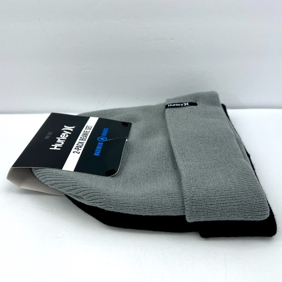 HURLEY 2 PACK BEANIE SET, GREY & BLACK, ONE SIZE FITS ALL, MAX WARMTH UNISEX - Picture 10 of 12